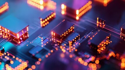 Close up of circuit board showing futuristic technology and data processing - Powered by Adobe