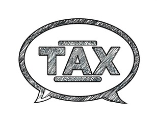 Hand-drawn speech bubble with the word TAX