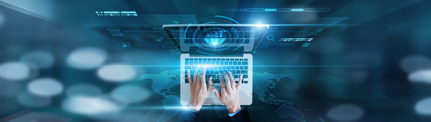 Portfolio tracking, financial analysis, market trends Businessman using laptop with asset...