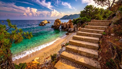 Coastal steps leading to a tranquil beach