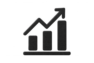 Bar graph icon rising with upward arrow, symbolizing growth and success, isolated on transparent background