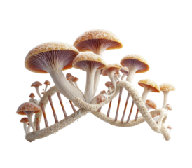 Mushrooms arranged like a DNA double helix.  Beige/tan caps, pinkish-purple gills.  Complex, intricate arrangement