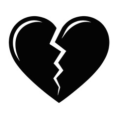 Heartbreak Vector Icon: A striking black graphic illustration of a broken heart, symbolizing profound sadness, lost love, emotional pain, relationship breakups, grief, disappointment, and the end of a