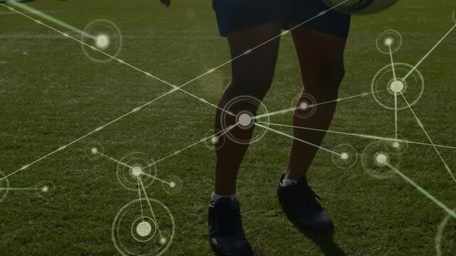 Soccer player tapping ball and initiating network overlay, enhancing realtime ball control training - Powered by Adobe
