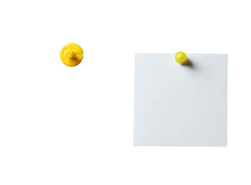 A single blank white square sticky note pinned to a dark background with a yellow pushpin, slightly offset to the right