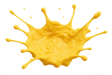 Yellow paint splashing, forming dynamic abstract shape on transparent backdrop