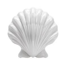 A smooth, glossy, white seashell-shaped object.  It's ceramic, or porcelain, and shows distinct, ribbed, radiating lines of the shell's interior