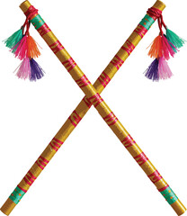 Authentic and beautifully decorated Dandiya sticks with colorful tassels, ready for the spirited Garba folk dance and celebration of Navratri festival.