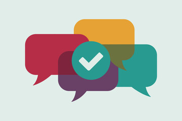 Naklejka premium Speech bubbles communication dialogue conversation feedback agreement checkmark