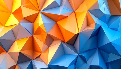 Abstract geometric background of vibrant orange and blue triangles