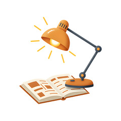 Paper cutout style glowing desk lamp on open notebook symbolizing teacher inspiration