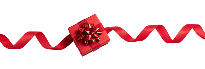 Red gift box with ribbon on black background