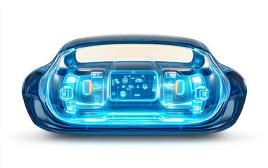 Futuristic glass dashboard for electric vehicle featuring transparent display and advanced controls isolated on white background PNG