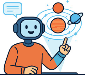 AI tutor teaching astronomy with planets hologram Illustration