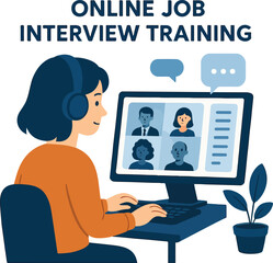 Online job interview training with avatars Illustration