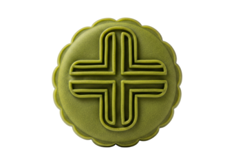 PNG cut out isolated background. Modern green tea matcha mooncake with a geometric cross pattern.

