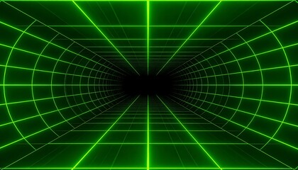 Obraz premium A vibrant green gridded tunnel perspective creates a futuristic, hypnotic effect.