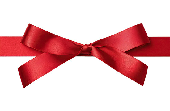 Red satin ribbon bow against a black background.  A large, vibrant red bow sits atop a horizontal ribbon.  The bow is meticulously detailed, with smooth satin sheen