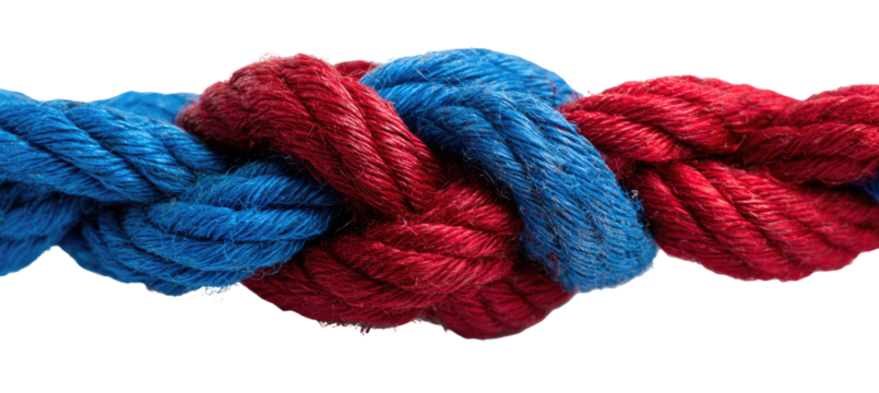 Intertwined ropes of red and blue