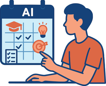 Student planning tasks with AI calendar Illustration