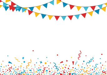 Obraz premium Colorful party bunting and confetti isolated on transparent background