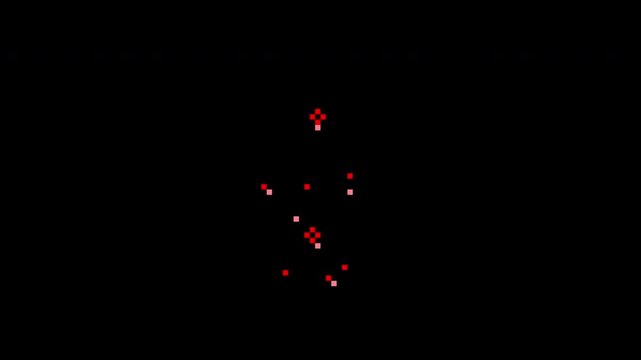 Abstract pixel art animation of rising red particles with alpha channel for digital design footage. 