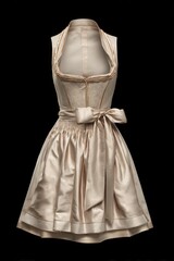 Elegantes beiges Satin-Dirndl mit Schleife auf schwarzen Hintergrund