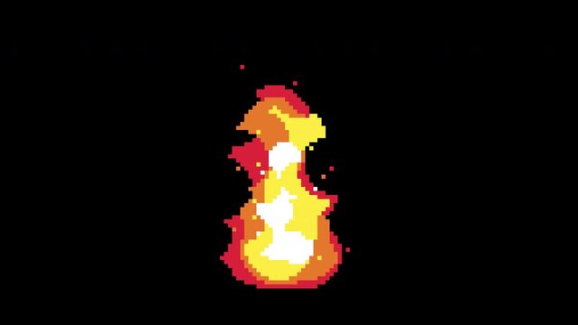pixel art fire animation with alpha channel for game ui design element and digital effect footage