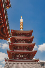 Sensō-ji Temple in Asakusa, Tokyo, Japan. Pagoda. Travel to Japan. Iconic Buddhist temple and cultural monument.