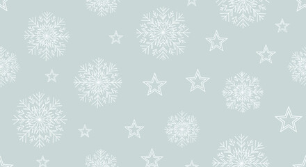 Whimsical Winter Pattern Featuring Delicate Snowflakes and Twinkling Stars on a Soft Blue Background