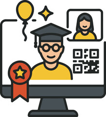 Virtual classroom congratulating graduate student Illustration