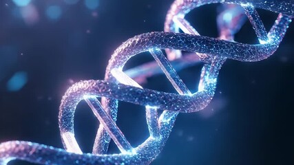 Glowing plexus dna double helix rotating on dark blue background - Powered by Adobe