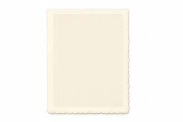 Vintage blank photo with ornate scalloped edge, resting on transparent backdrop, offering pristine area for personalization