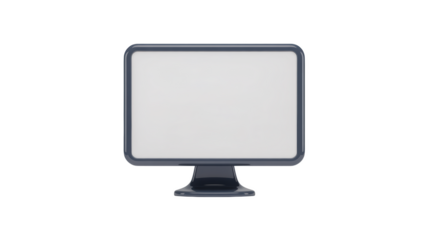 A dark gray computer monitor with a blank white screen isolated on transparent background