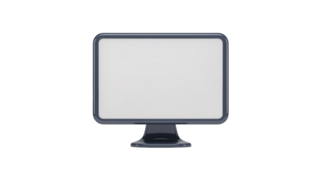 A dark gray computer monitor with a blank white screen isolated on transparent background