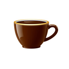 Brown ceramic coffee cup filled with dark liquid isolated on transparent background