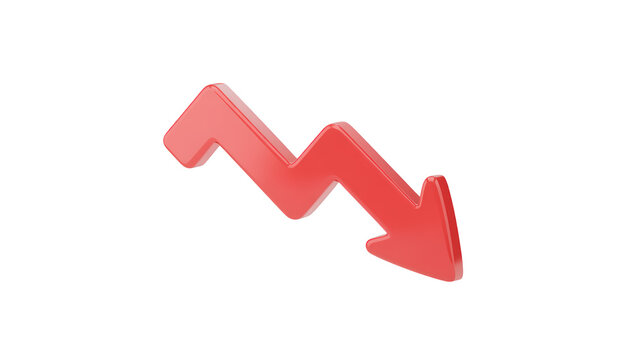 Red arrow pointing down, indicating a decrease or loss, isolated on transparent background