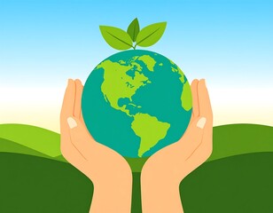 Hands holding Earth, nature background