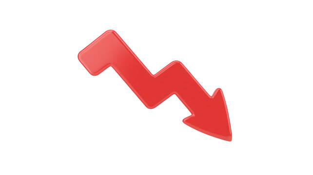 Red arrow pointing down, indicating a decrease or loss, isolated on transparent background