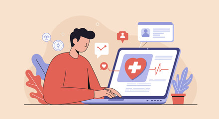 Professional healthcare worker managing patient data on a modern laptop for telehealth solutions