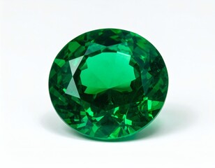 Fototapeta premium Colombian emerald shining on white background, precious gemstone photography