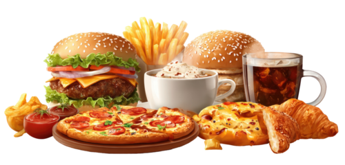 Variety of fast food items displayed together
