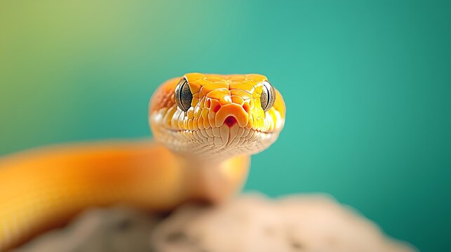 Close up of a bright orange gecko s face with a blurred green background - Powered by Adobe