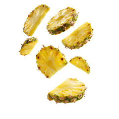 Juicy Pineapple Chunks Vibrant Tropical Fruit in MidAir isolated on transparent background