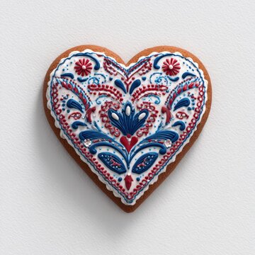 Lebkuchenherz mit Ornamenten in Blau und Rot