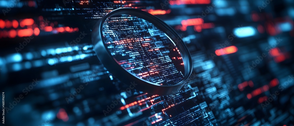 Wall mural a close-up image showcasing a futuristic digital interface with glowing elements, emphasizing techno