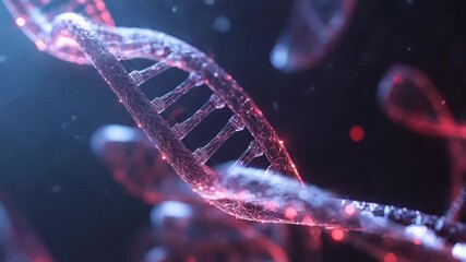 Glowing dna helix rotating in a microscopic environment