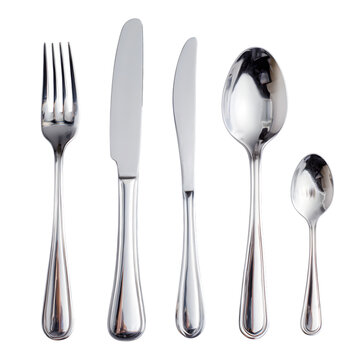 Elegant Stainless Steel Cutlery Set Dinner Fork Knife Teaspoon Tablespoon  Perfect for Formal Dining  Table Settings isolated on transparent background