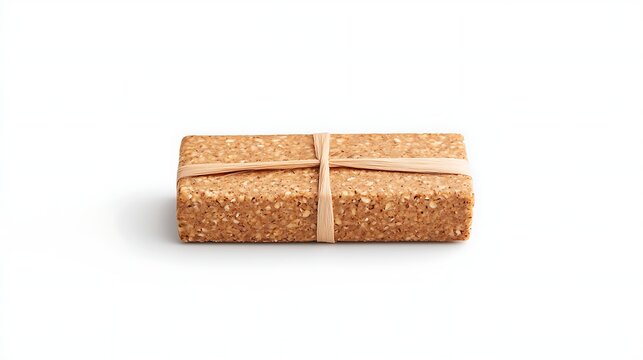 Rustic wrapped package tied with twine on white background
