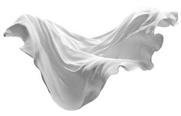 White fabric, flowing in a dynamic arc